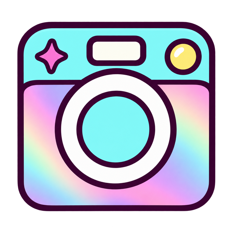 Little Snaps camera with an aqua lens and pastel rainbow body